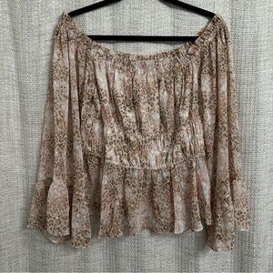Boutique Mystree Leopard Print Off The Shoulder Top Metallic Detail Size Large